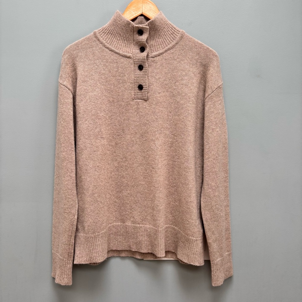 Gentle Herd Cashmere and Wool Blend Stand Up Collar Sweater L Brown